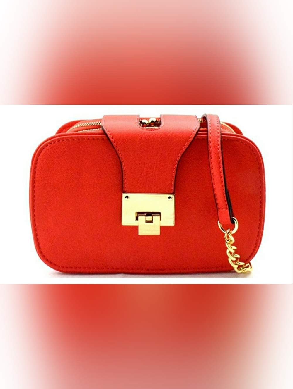 LP Kiss Lock Frame 3 Compartment Flip Lock Crossbody Bag with Gold Hardware